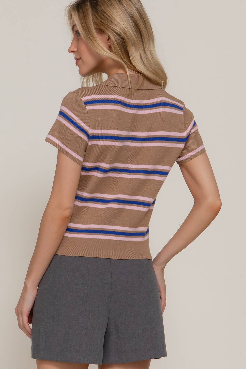 Short Sleeve Multi Stripe Polo Top