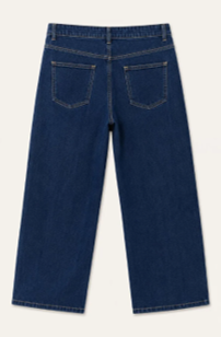 Wide Leg Blue Denim Jeans, Gold button detail