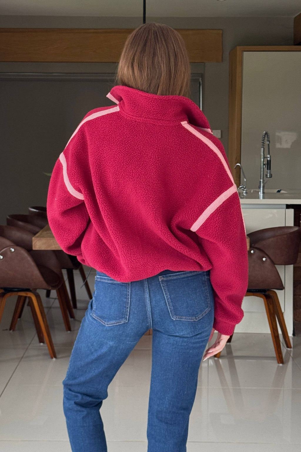 Lulu Contrast Binding 1/4 Zip Fleece Berry